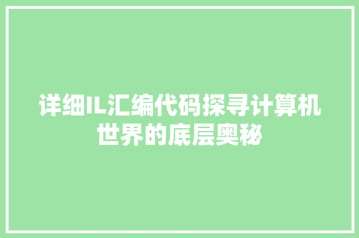 详细IL汇编代码探寻计算机世界的底层奥秘