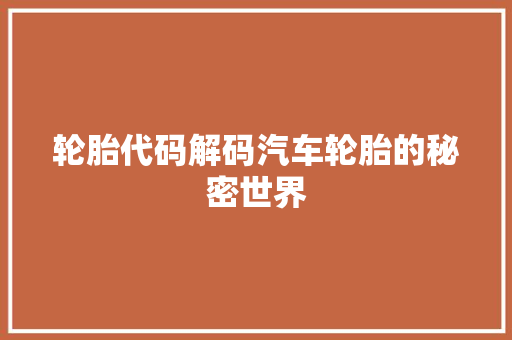 轮胎代码解码汽车轮胎的秘密世界