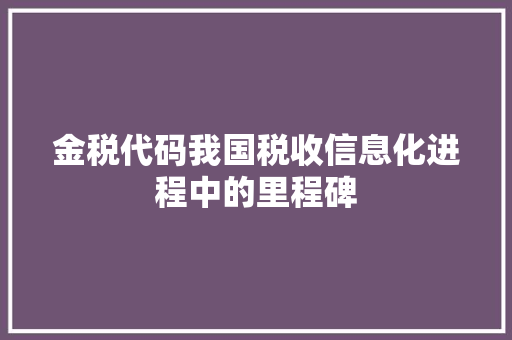 金税代码我国税收信息化进程中的里程碑