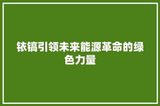 铱镐引领未来能源革命的绿色力量