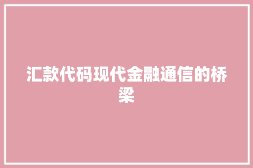 汇款代码现代金融通信的桥梁