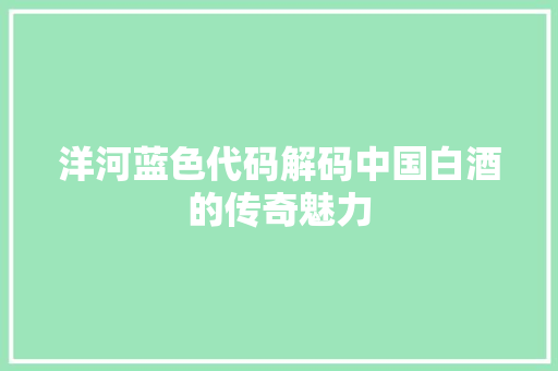 洋河蓝色代码解码中国白酒的传奇魅力
