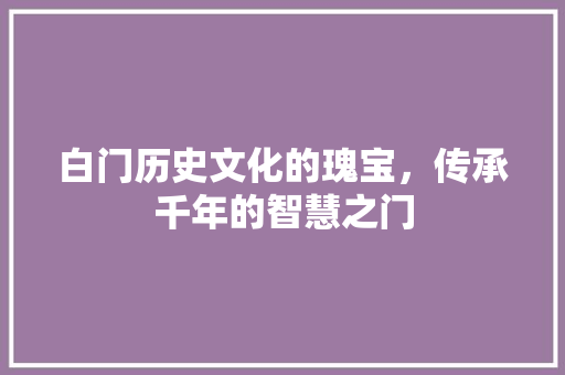 白门历史文化的瑰宝，传承千年的智慧之门