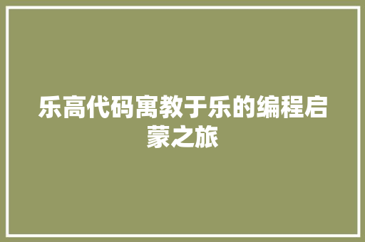 乐高代码寓教于乐的编程启蒙之旅