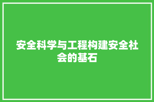 安全科学与工程构建安全社会的基石