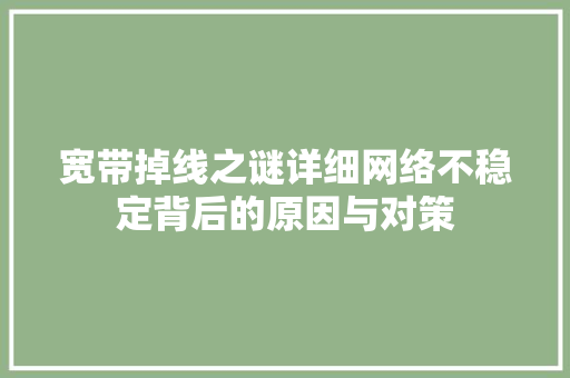 宽带掉线之谜详细网络不稳定背后的原因与对策