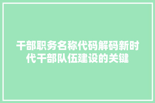 干部职务名称代码解码新时代干部队伍建设的关键