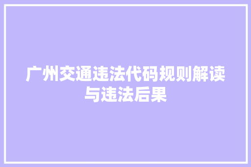 广州交通违法代码规则解读与违法后果