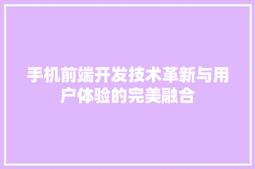 手机前端开发技术革新与用户体验的完美融合