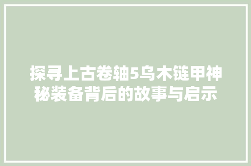 探寻上古卷轴5乌木链甲神秘装备背后的故事与启示