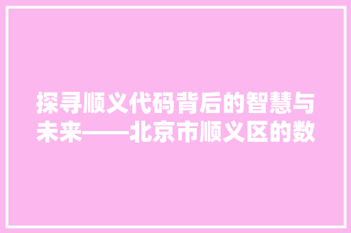 探寻顺义代码背后的智慧与未来——北京市顺义区的数字化发展之路
