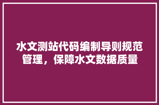 水文测站代码编制导则规范管理，保障水文数据质量