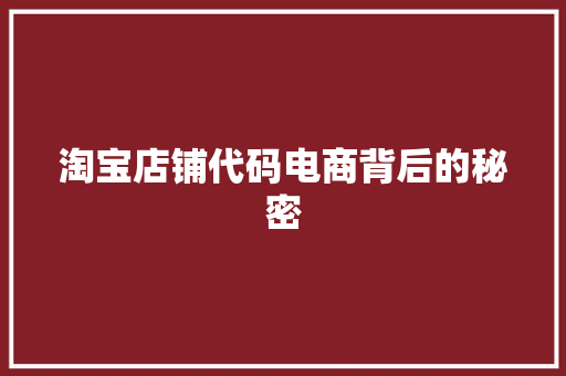 淘宝店铺代码电商背后的秘密