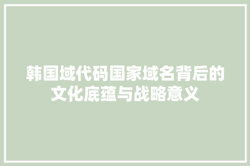 韩国域代码国家域名背后的文化底蕴与战略意义