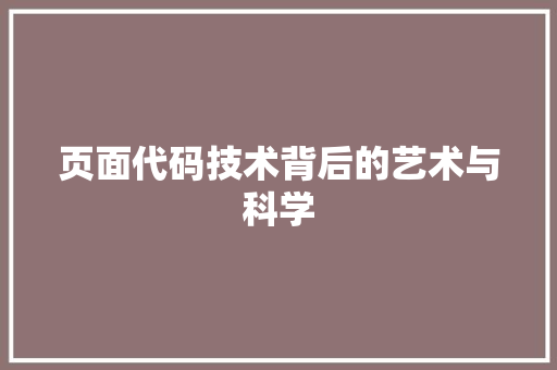 页面代码技术背后的艺术与科学