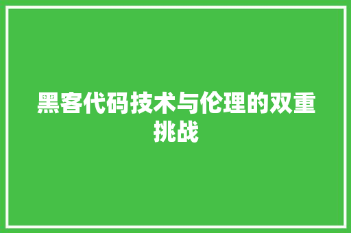 黑客代码技术与伦理的双重挑战