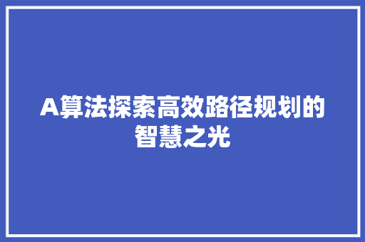 A算法探索高效路径规划的智慧之光