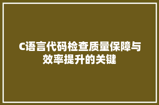 C语言代码检查质量保障与效率提升的关键