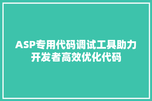 ASP专用代码调试工具助力开发者高效优化代码