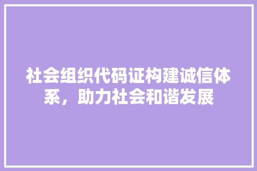 社会组织代码证构建诚信体系，助力社会和谐发展
