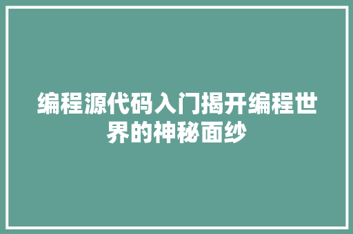编程源代码入门揭开编程世界的神秘面纱