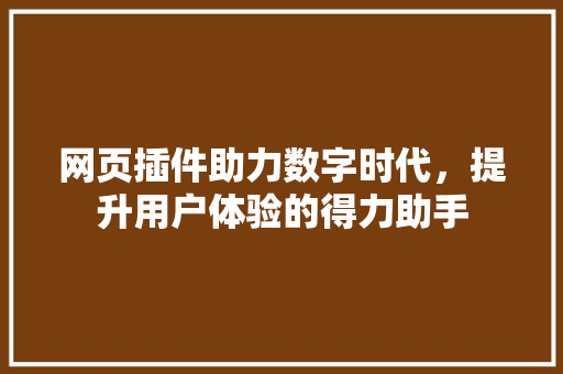 网页插件助力数字时代，提升用户体验的得力助手