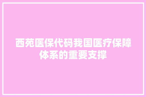 西苑医保代码我国医疗保障体系的重要支撑