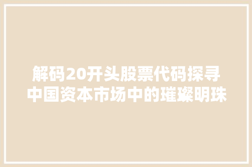 解码20开头股票代码探寻中国资本市场中的璀璨明珠