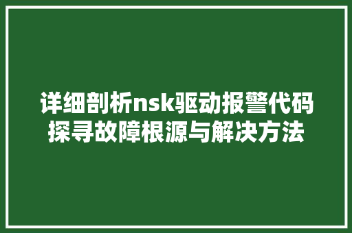 详细剖析nsk驱动报警代码探寻故障根源与解决方法