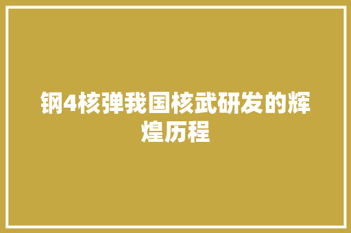 钢4核弹我国核武研发的辉煌历程