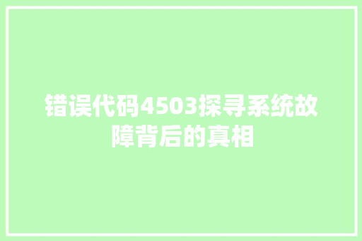 错误代码4503探寻系统故障背后的真相