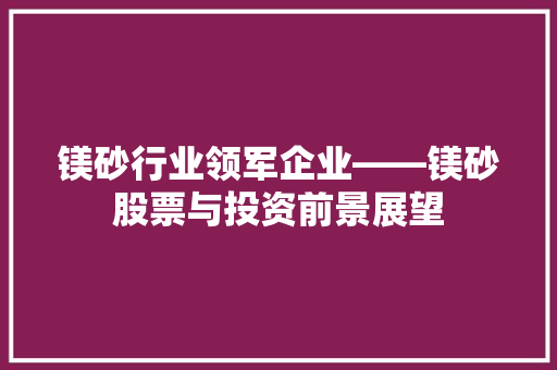 镁砂行业领军企业——镁砂股票与投资前景展望