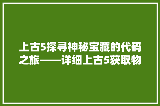上古5探寻神秘宝藏的代码之旅——详细上古5获取物品的奥秘