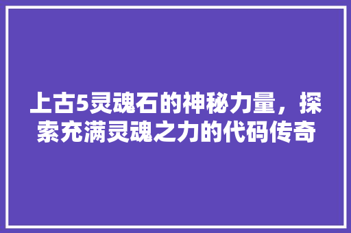 上古5灵魂石的神秘力量，探索充满灵魂之力的代码传奇