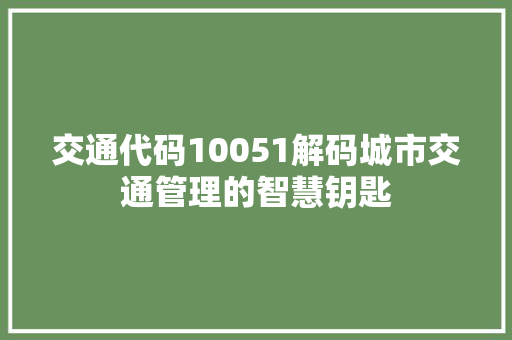 交通代码10051解码城市交通管理的智慧钥匙