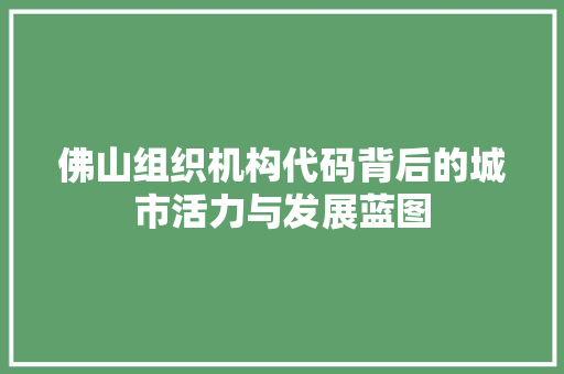 佛山组织机构代码背后的城市活力与发展蓝图