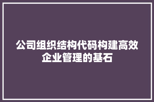 公司组织结构代码构建高效企业管理的基石