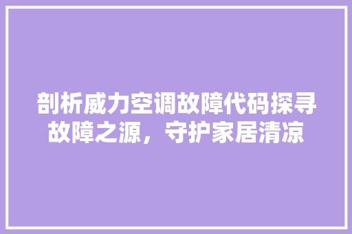 剖析威力空调故障代码探寻故障之源，守护家居清凉