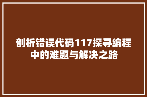 剖析错误代码117探寻编程中的难题与解决之路