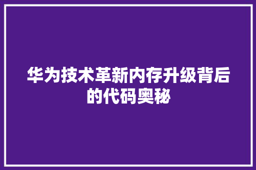 华为技术革新内存升级背后的代码奥秘