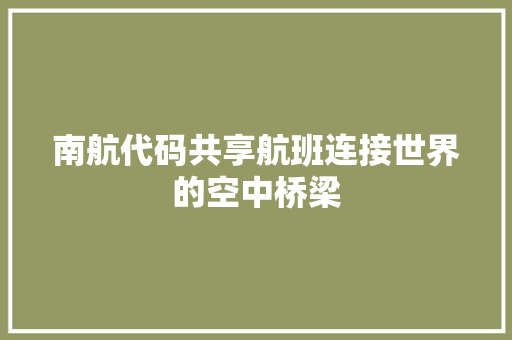 南航代码共享航班连接世界的空中桥梁