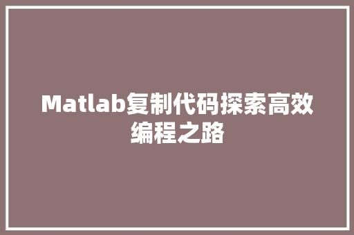 Matlab复制代码探索高效编程之路