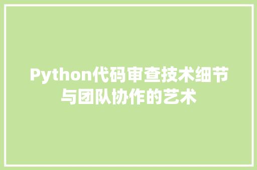 Python代码审查技术细节与团队协作的艺术