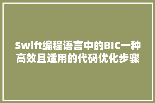 Swift编程语言中的BIC一种高效且适用的代码优化步骤