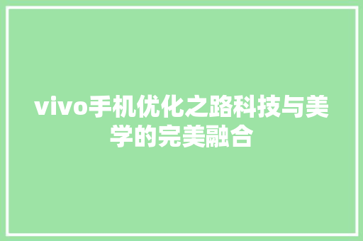 vivo手机优化之路科技与美学的完美融合