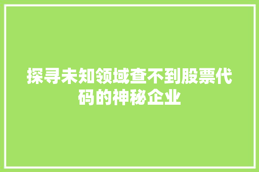 探寻未知领域查不到股票代码的神秘企业