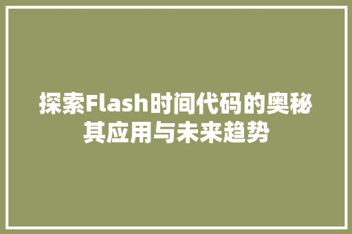 探索Flash时间代码的奥秘其应用与未来趋势