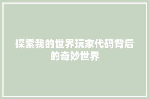 探索我的世界玩家代码背后的奇妙世界