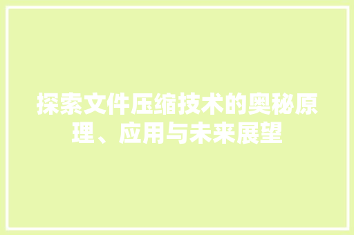 探索文件压缩技术的奥秘原理、应用与未来展望