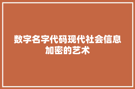数字名字代码现代社会信息加密的艺术